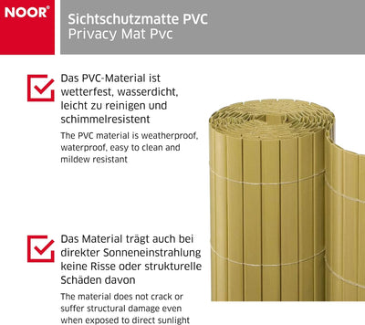 NOOR Sichtschutzmatte PVC 0,90 x 10m Bambus I Wasserdichter Sichtschutz aus Kunststoff für Gärten I