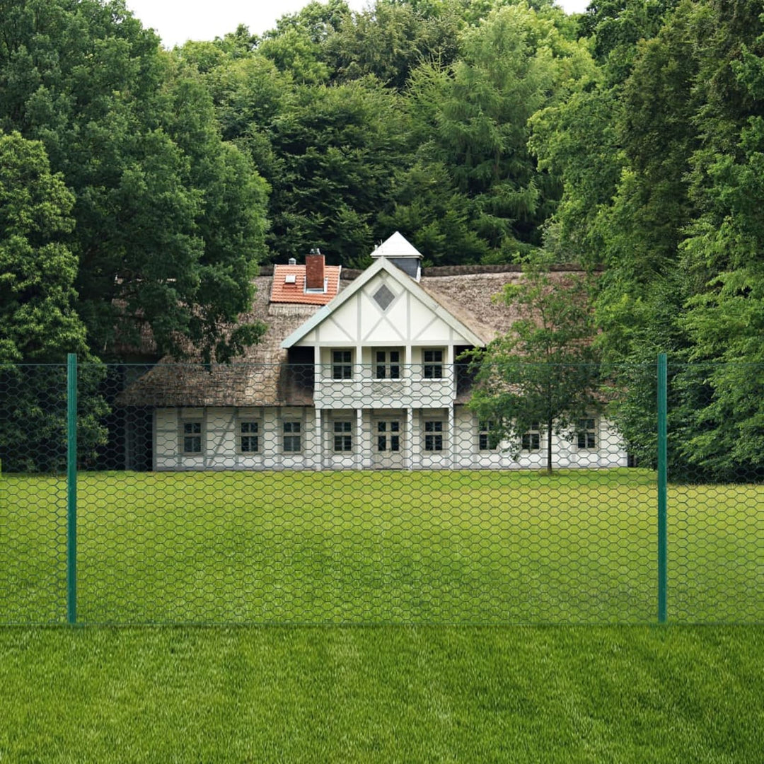 Festnight Maschendrahtzaun mit Pfosten Stahl 25 x 0.5 m (L x H) Grün drahtdurchmesser 0,6 mm / 0,9 m