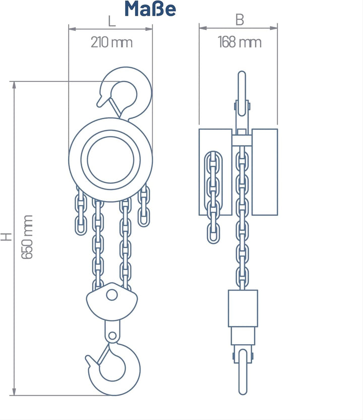 Pallit Flaschenzug 5000 kg Tragkraft CHAIN-L Kettenzug mit 2,5 m langer Stahlkette Robuster Seilzug
