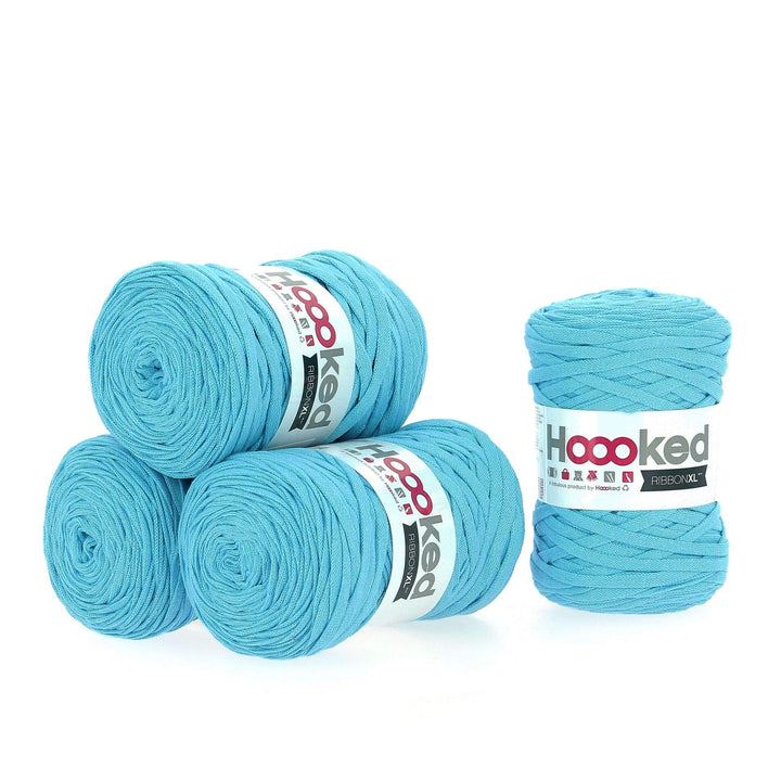 Hoooked Ribbon XL Bändchengarn Sparset aus 4 Rollen Wahl (Sea Blue), Sea Blue