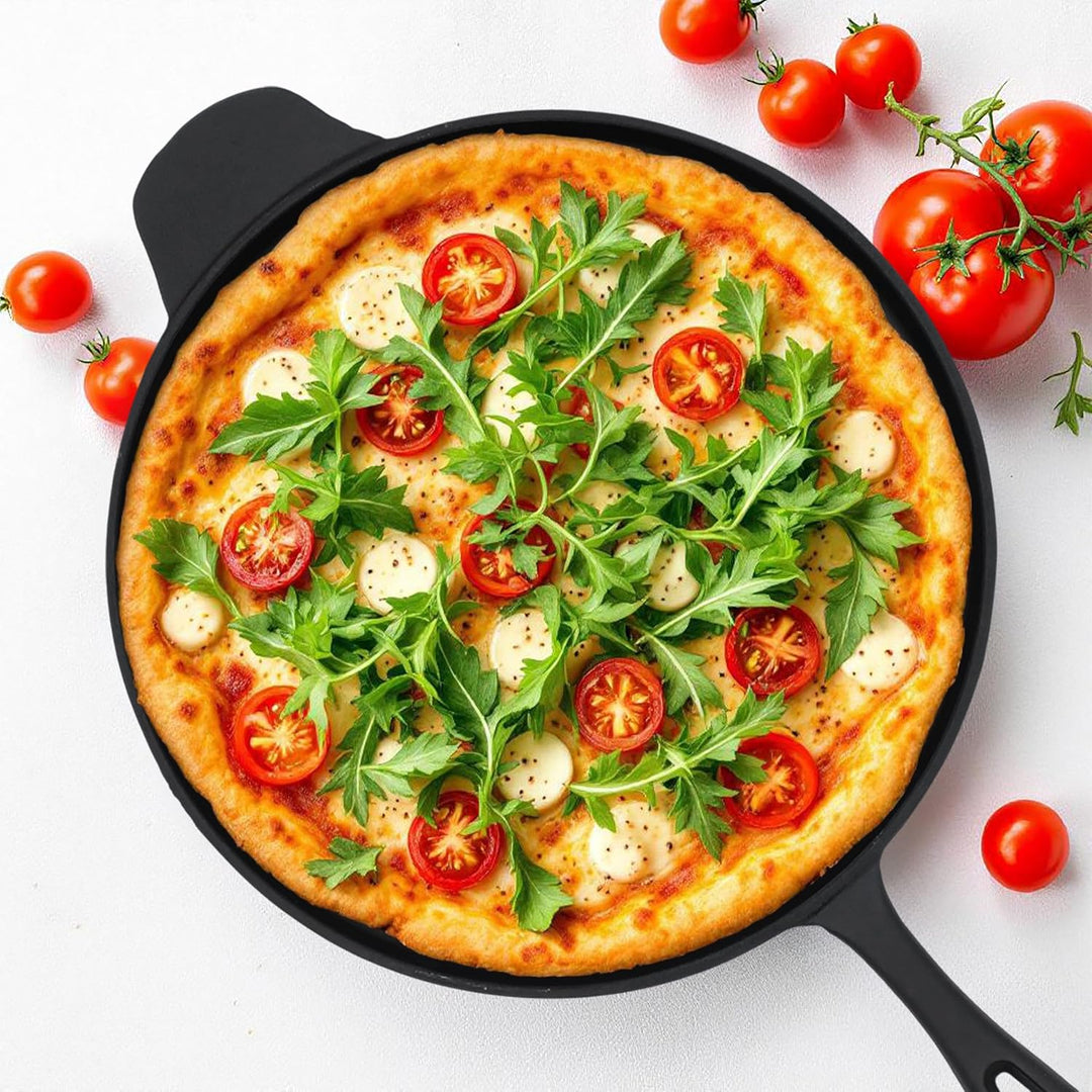 Spetebo Gusseisen Pizza und Crepes Pfanne - 30 cm - Gusspfanne Servierpfanne Gusseisenpfanne für Her