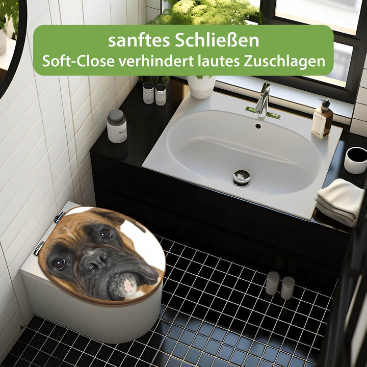 banjado® Design WC Sitz Bambus Absenkautomatik mit Motiv Boxer/Toilettendeckel mit Absenkautomatik H
