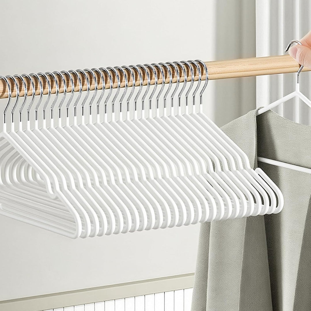 60 Stück Metall Kleiderbügel Weiss 40 cm, Kunststoff ummantelt Drahtbügel Kleiderbügel Platzsparend,