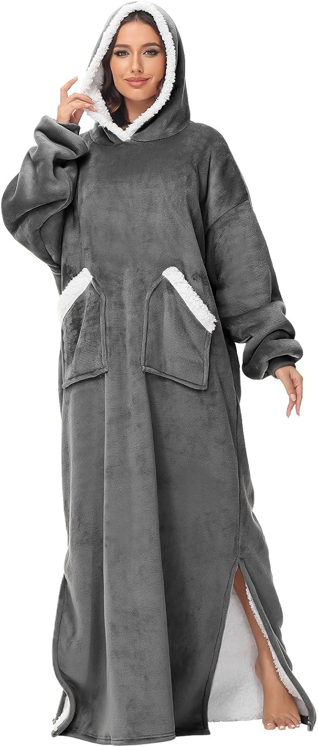 FEELJAM Hoodiedecken Kuscheldecke ärmel Decke mit Kapuze Grau Warme Decken für den Winter, zum Erwac