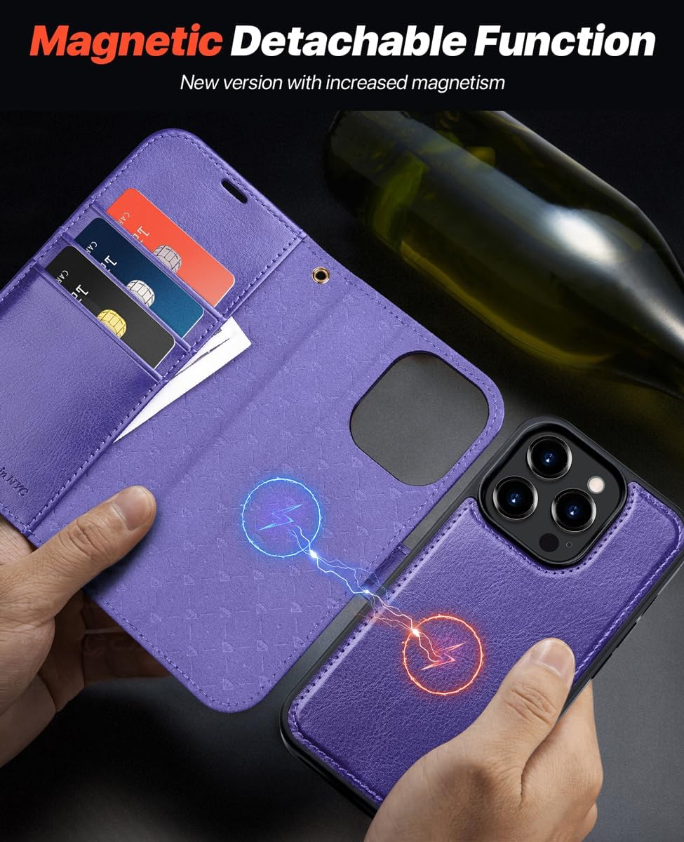 OCASE iPhone 15 Pro Max Hülle(2in1) Leder Stossfestes Case [Abnehmbare magnetische Hülle] [Kabellose