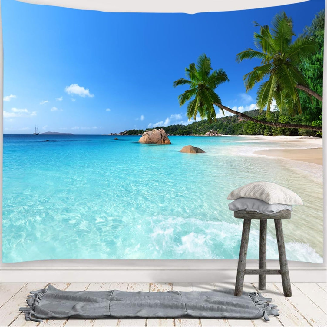 skcess Wandteppich 260x240CM，Ozean Strand Wandteppich Polyester Tapestry Blauer Himmel Wandteppich N