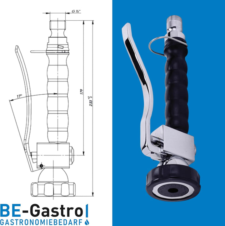 BE-GASTRO I Profi Gastro Handbrause (Schwarz | Blau) inkl. Feststellbügel | 1/2" Standard-AG | Edels