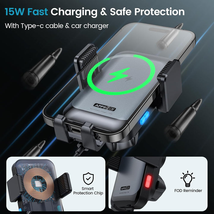 APPS2Car Kabellose Kfz-Ladegerät-Halterung, CD-Slot, automatische Klemmung, 15 W, schnelles Aufladen
