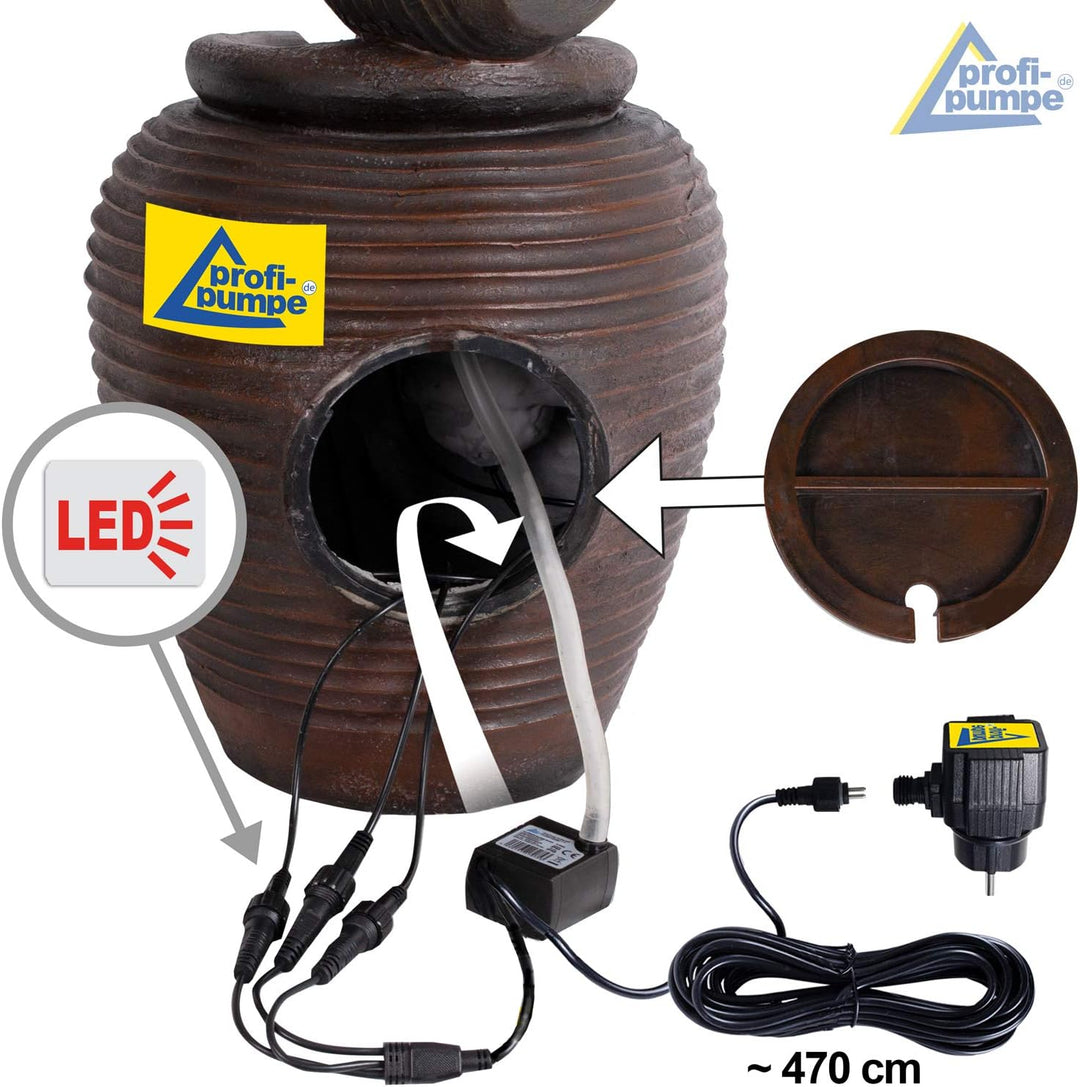 Gartenbrunnen Brunnen Zierbrunnen Zimmerbrunnen Springbrunnen Brunnen 4-Amphoren mit LED-Licht 230V