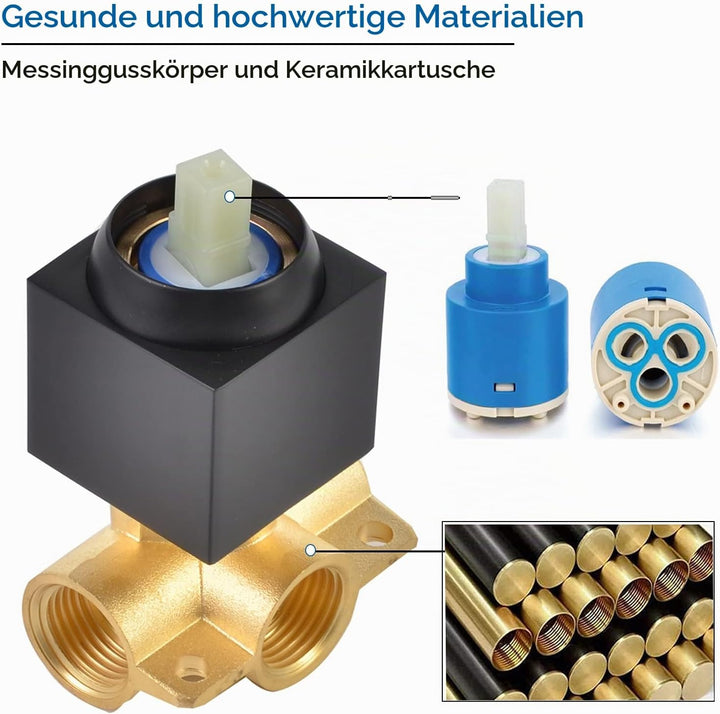 PHASAT Wasserhahn Wasserfall Wandmontage Schwarz Armatur Unterputz für Badezimmer Bad mit 20cm Ausla