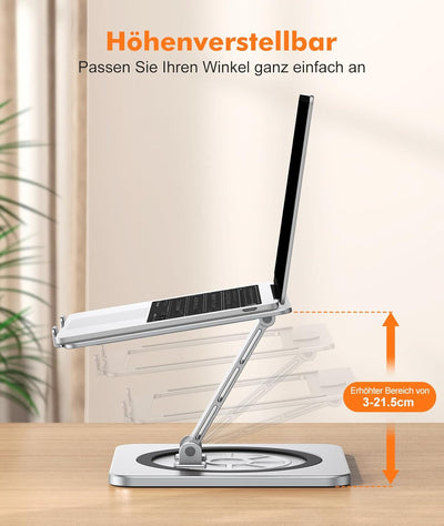 EOIWUY Laptop Ständer mit 360° Drehteller, Verstellbar Laptop Stand, Ergonomischer, Belüfteter, Falt