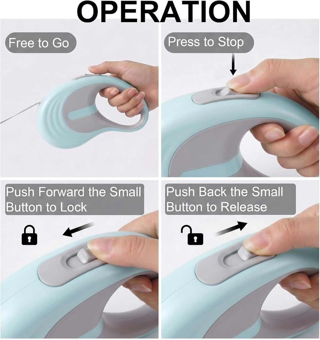 AIITLE Ausziehbare Hundeleine 5m verhedderfrei Pause Blau | 360° drehbar, Klick &amp; Schloss &amp; Pause, r
