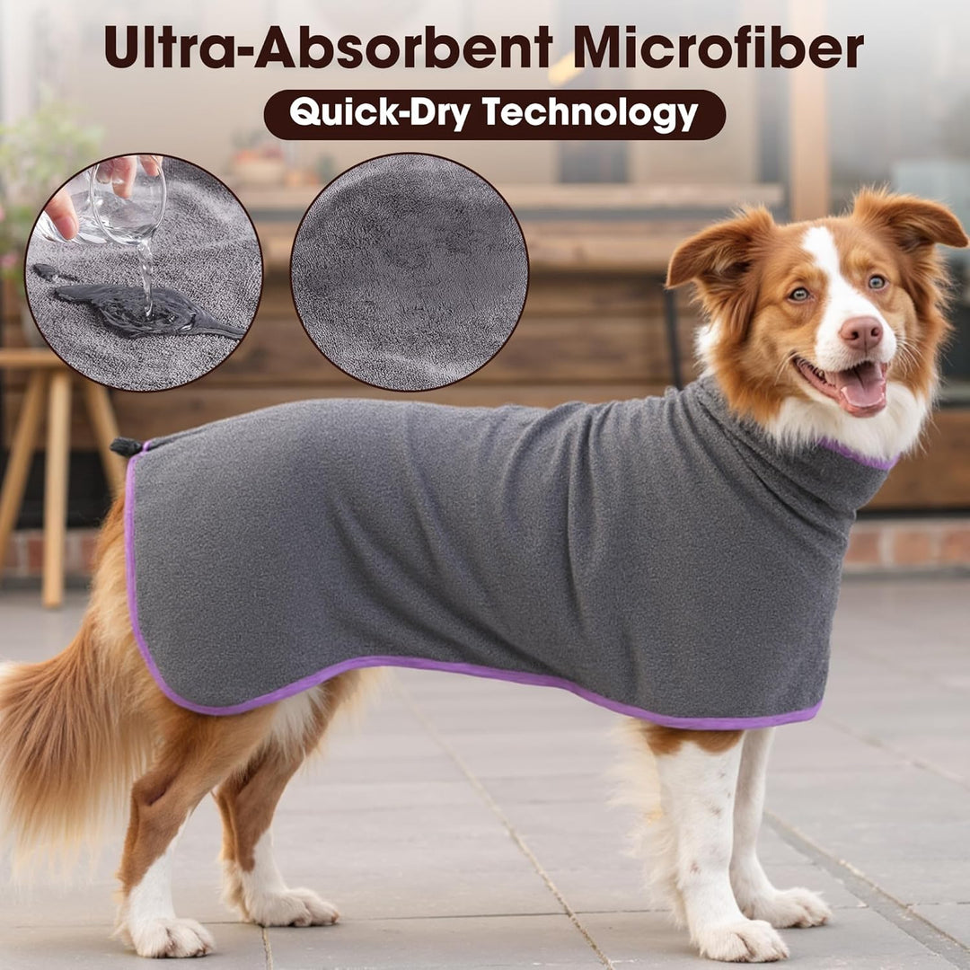 HezzLuv Bademantel Für Hunde, Hundebademantel Aus Mikrofaser Für Mittlere Und Grosse Hunde Grau Bade
