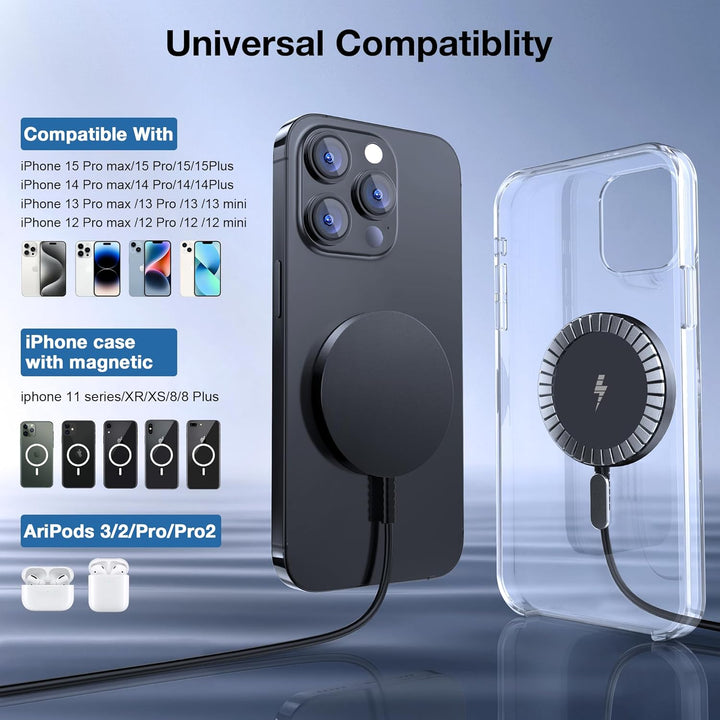 Mag-Safe Ladegerät für iPhone Ladestation: Magnet Wireless Charger Induktive Kabelloses Ladepad Komp