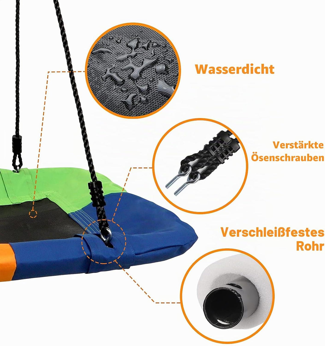 Dripex Nestschaukel Tellerschaukel Square 115 cm x 75 cm Kinderschaukel bis 200 KG Baumschaukel Vers