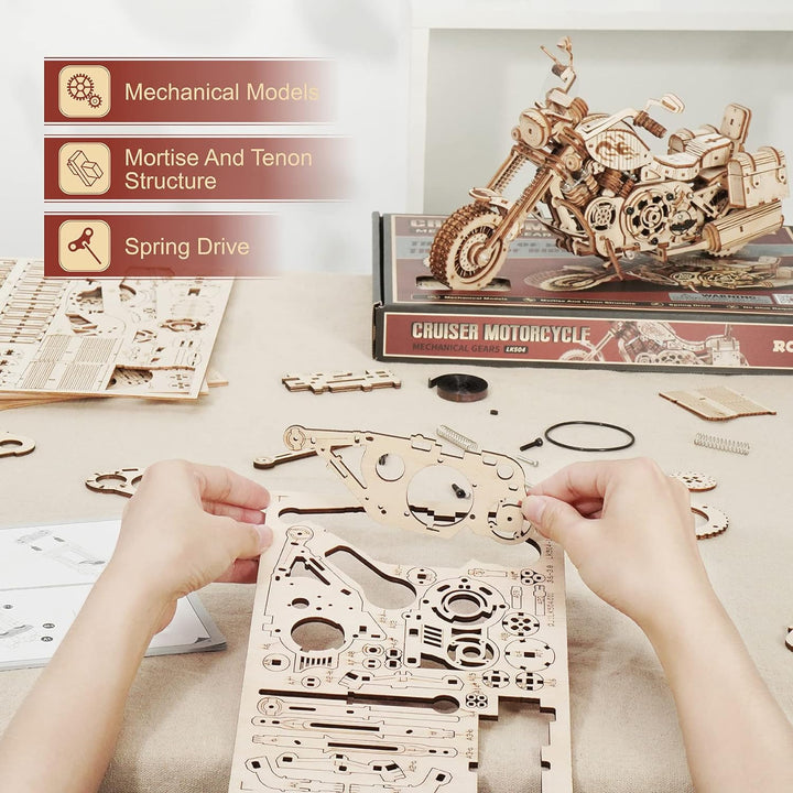 ROBOTIME 3D Motorrad Puzzle, Holz Modellbautze für Erwachsene, DIY Bewegliches Fahrrad Fahrzeugmodel