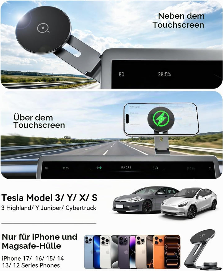 15W für MagSafe Handyhalterung Auto mit Ladefunktion für Tesla Model 3/Y/S/X/Cybertruck, Klappbares