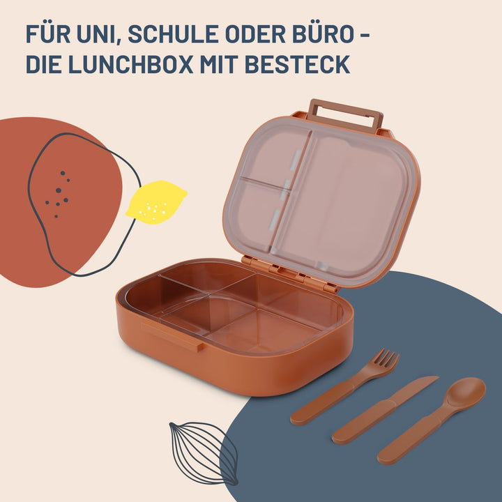 schmatzfatz Brotdose – Auslaufsicher, BPA-Frei, 3 Fächer, Inkl. Besteck, Spülmaschinenfest, Tritan,