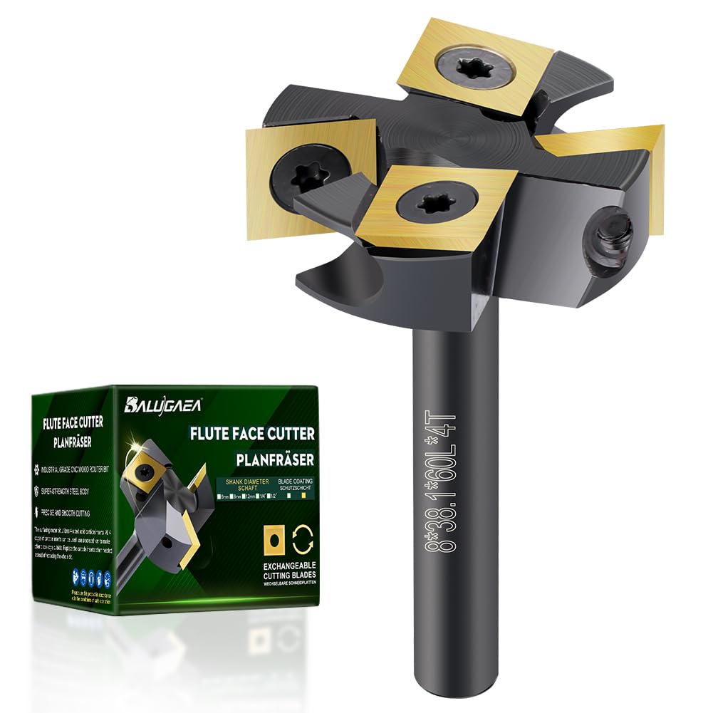 BALUGAEA Planfräser 8mm Schaft Durchmesser 38,1 mm Hobelfräser Holz Abflachfräser mit TiN-besch Hart