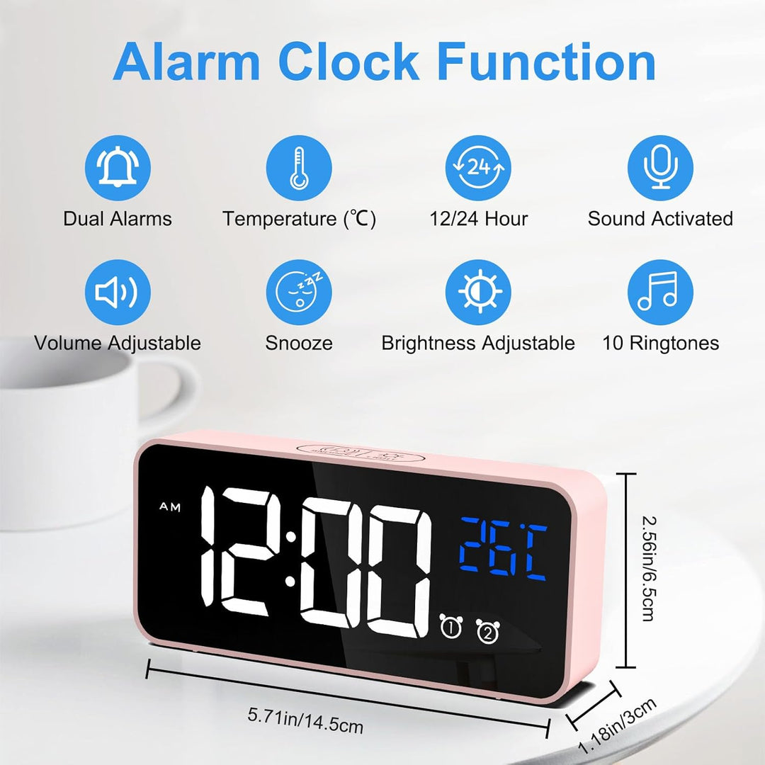 CHEREEKI Digitaler Wecker, LED Digitaluhr mit Temperaturanzeige Tragbarer Spiegelalarm Tischuhr mit