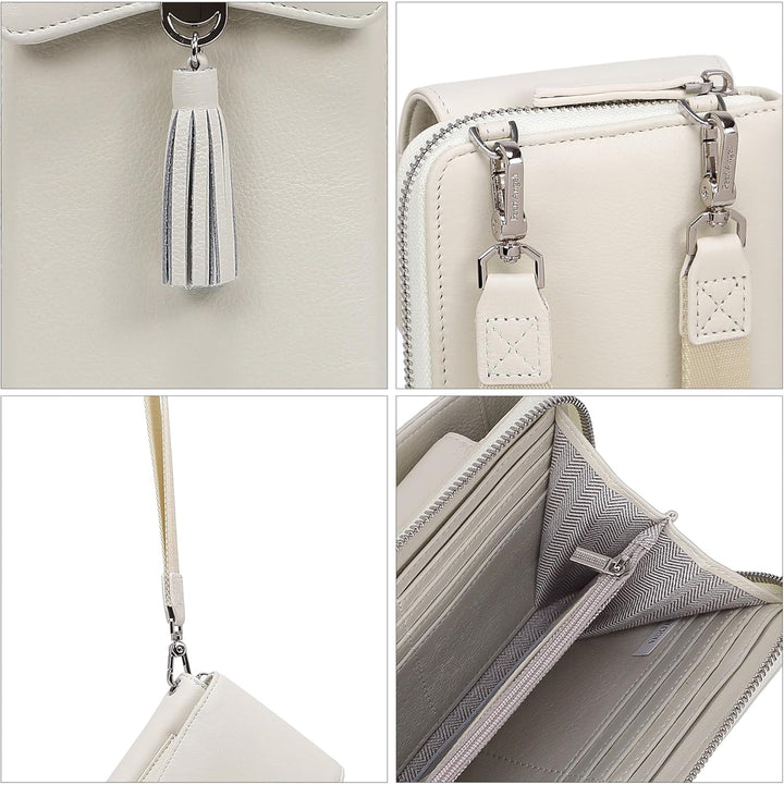 Pearl Angeli Weiches Echtes Leder Handy Umhängetasche - Handytasche Geldbörse Damen RFID Schutz klei