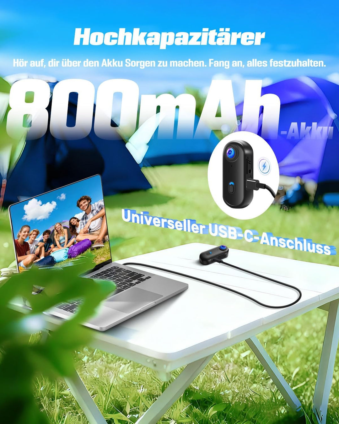 Action Camera 4K mit 64GB SD, BodyCam Körperkamera Mini POV Kamera 4K – ohne Display, 4K – ohne Disp