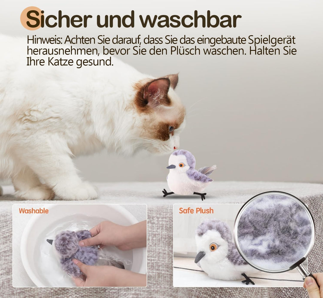 Migipaws Katzenspielzeug Flattervogel, lebensechtes Schnepfe-Zwitschern, berührungsaktiviertes Spiel