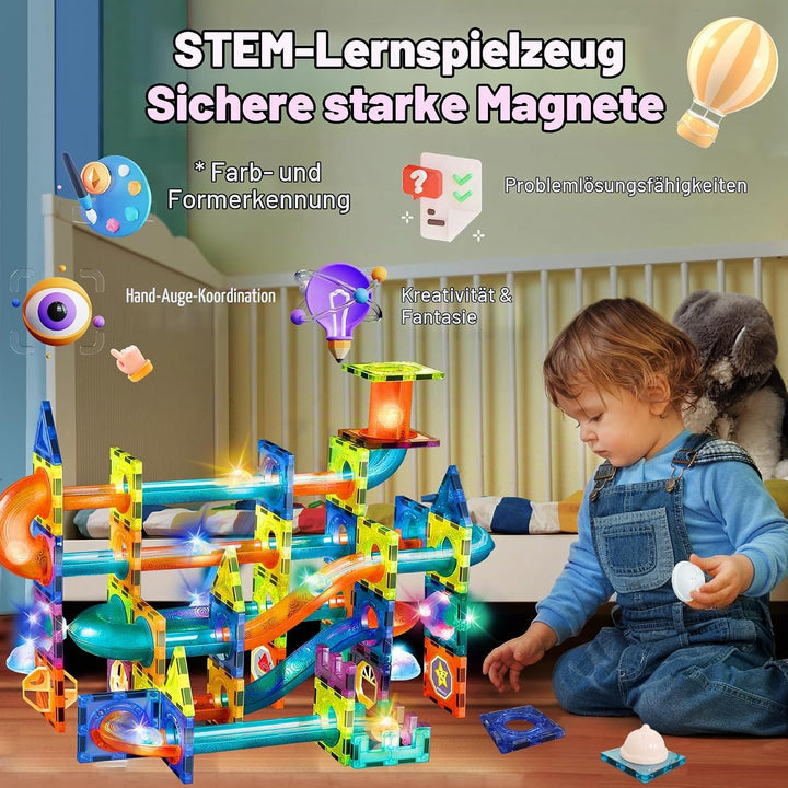 Magnetische Bausteine 75 Stück Murmelbahn Magnete Kinder, Magnetic Bauklötze Baukasten Spielzeug ab