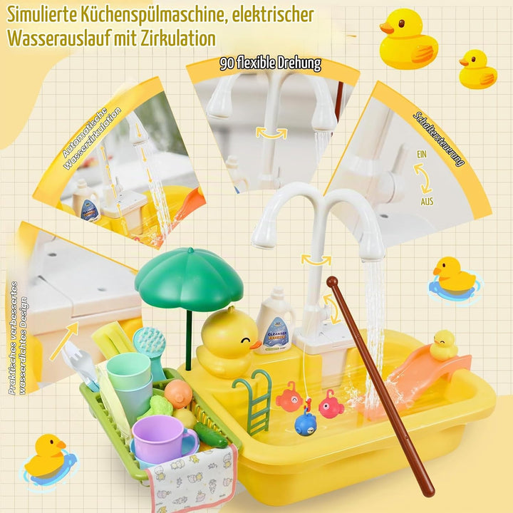 Ulikey Spielspüle Kinder, Küchenspüle Spielzeug Set mit Wasserkreislauf, 2-in-1 Elektrischem Wasserh