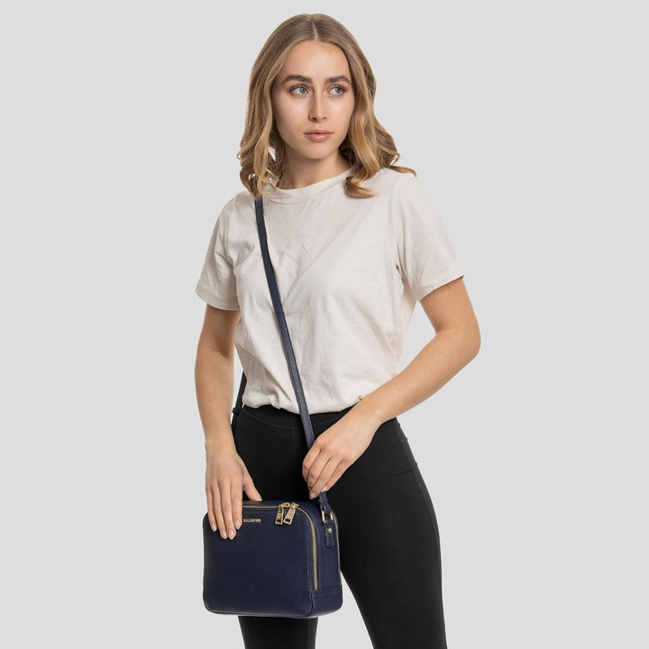 Lazarotti Bologna Leder Umhängetasche Damen | verstellbarer Schultergurt & 2 Hauptfächer | mittelgro