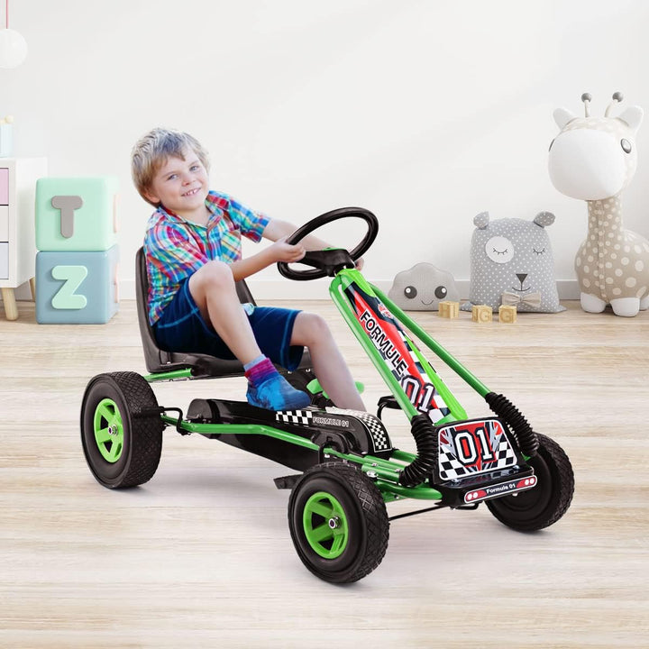 GOPLUS Gokart ab 3-8 Jahre, Kinderfahrzeug mit Verstellbarem Sitz, Tretauto aus Gummireifen, Flexibl