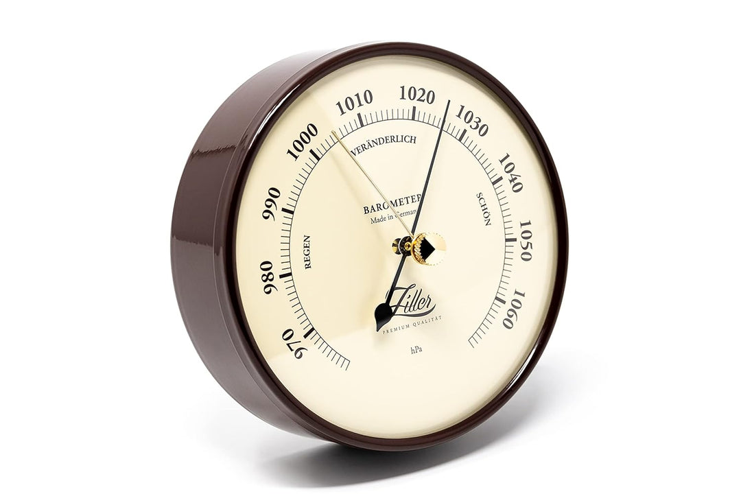 ZILLER Barometer, Serie Retro, Gehäuse Braun, Ziffernblatt Creme, Durchmesser 10cm, Made in Germany