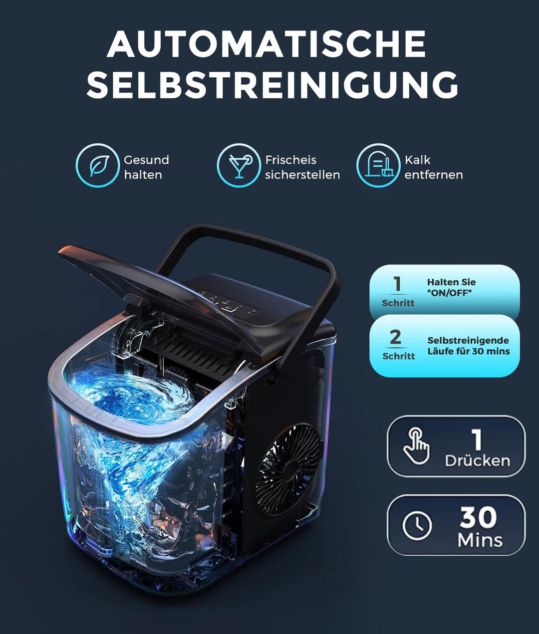 ecozy Eiswürfelmaschine, Eiswürfelmaschine Klein, Selbstreinigende Eiswürfelmaschinen, 2 Eiswürfel G