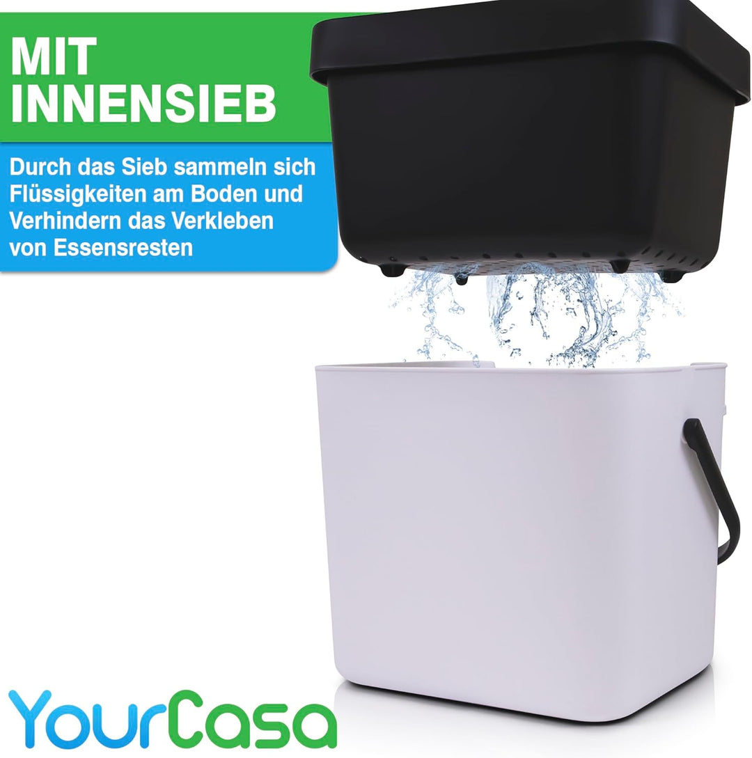 YourCasa Biomülleimer Küche 7L - Komposteimer zum Einhängen mit Sieb - Spülmaschinenfest - Biomüll B