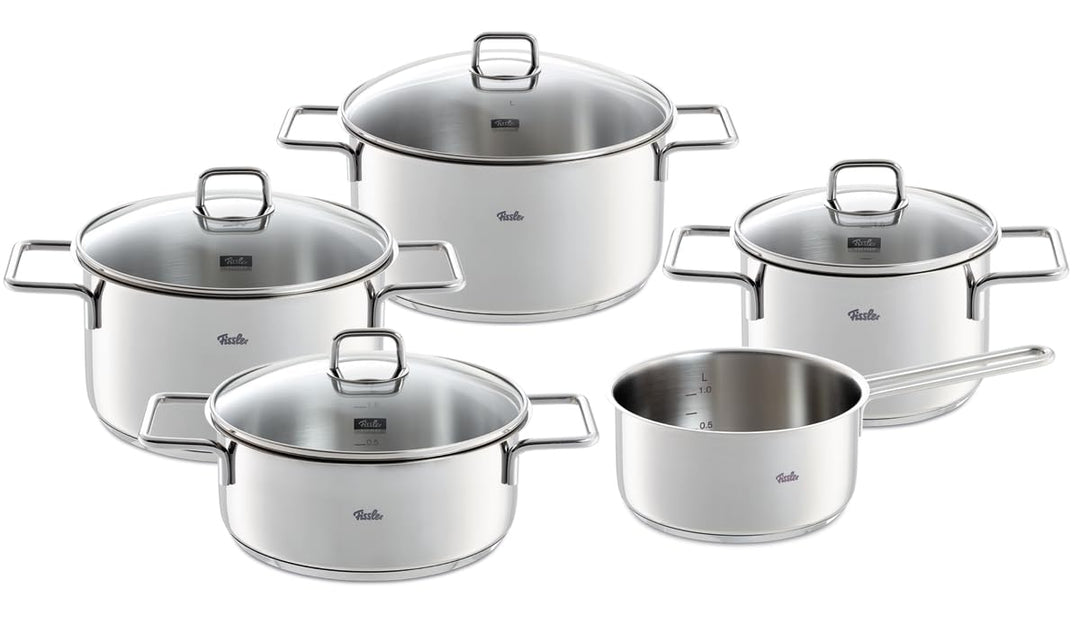 Fissler LumiTherm Edelstahl-Topfset 5-teilig – Made in Germany, polierter 18/10 Edelstahl, Glasdecke