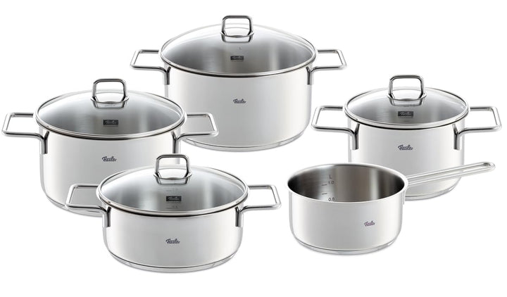 Fissler LumiTherm Edelstahl-Topfset 5-teilig – Made in Germany, polierter 18/10 Edelstahl, Glasdecke