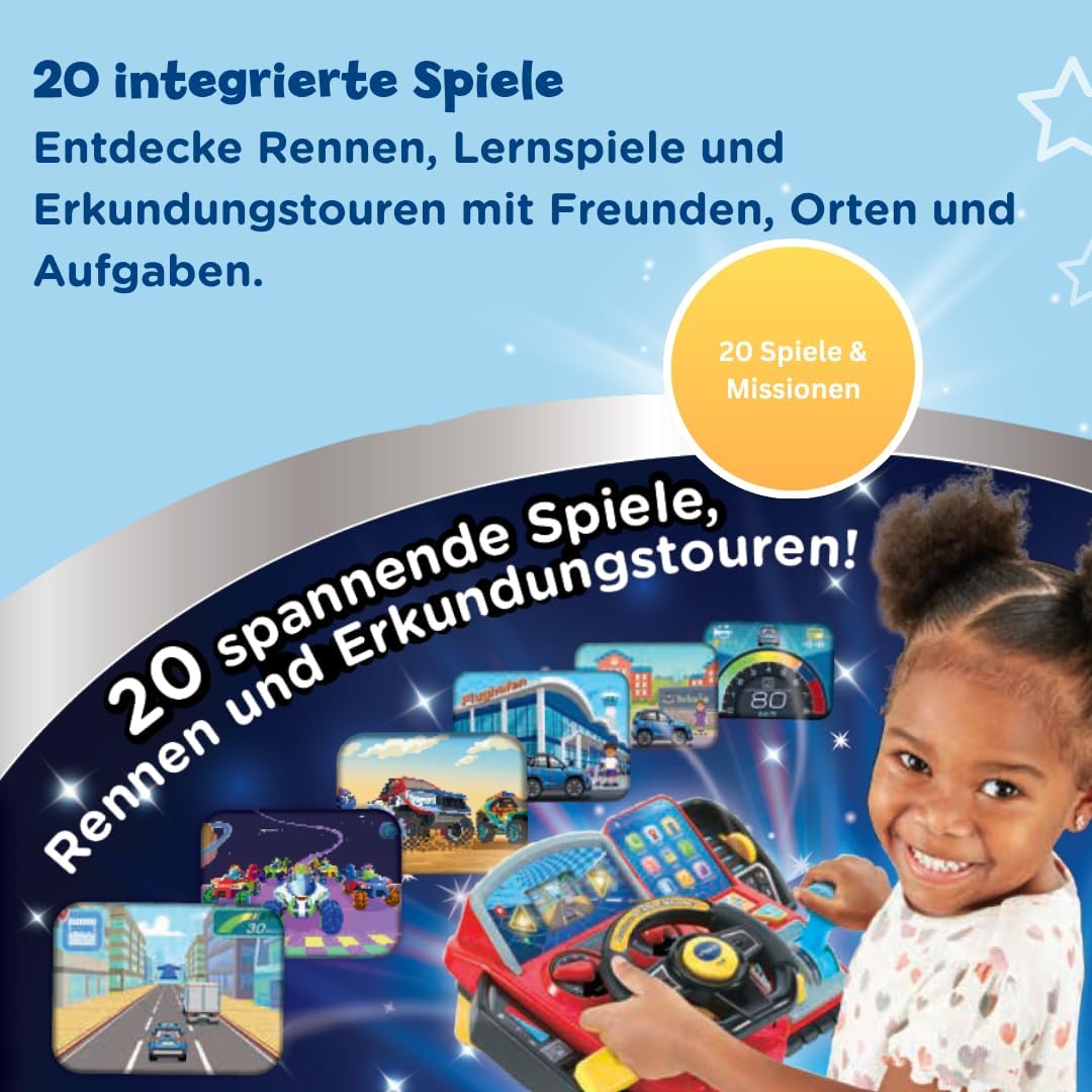 Vtech Abenteuer Lernlenkrad – Interaktives Lenkrad mit LCD-Farbbildschirm, 3 Spielmodi, zahlreichen