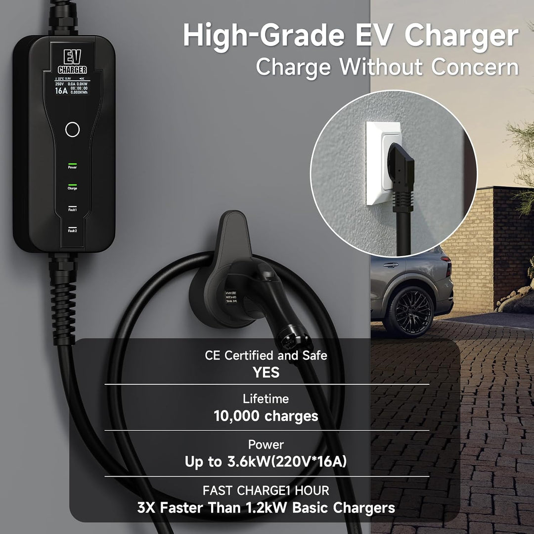 AFYEEV 3.6kw Ladekabel Typ 2, 6M Typ 2 Ladekabel, Ladekabel Elektroauto Typ 2 mit Schuko Stecker Ein