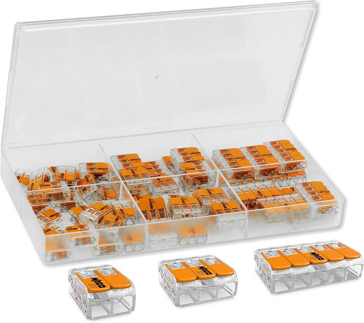 Wago 61 Stück Klemmklemmen 27x221-412, 20x221-413, 14x221-415 in Aufbewahrungsbox