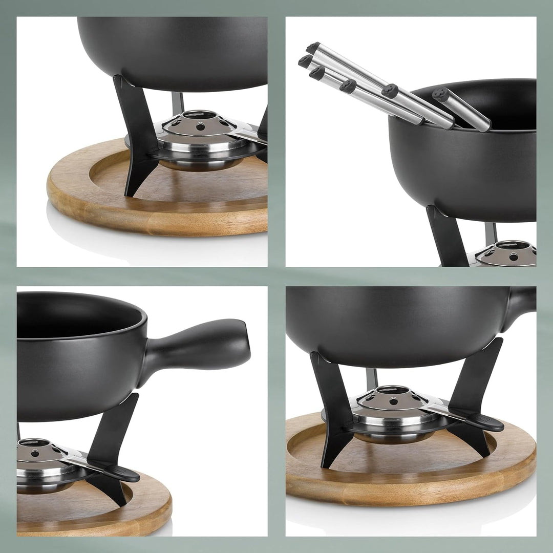 kela Käsefondue-Set Country Keramik schwarz 21cm 22cmØ, 22x22x21 cm