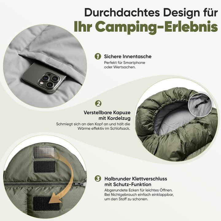 Sekey Schlafsack 220 x 80 cm - 1,35 kg 3-Jahreszeiten-Deckenschlafsack, 2-in-1 als Decke nutzbar, 10