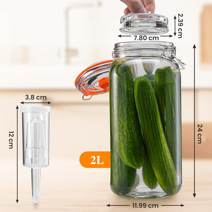 2L Fermentierglas, Fermentationsglas mit Gärventi & Gewicht, Gärglas für Sauerkraut, Kimchi, Kombuch