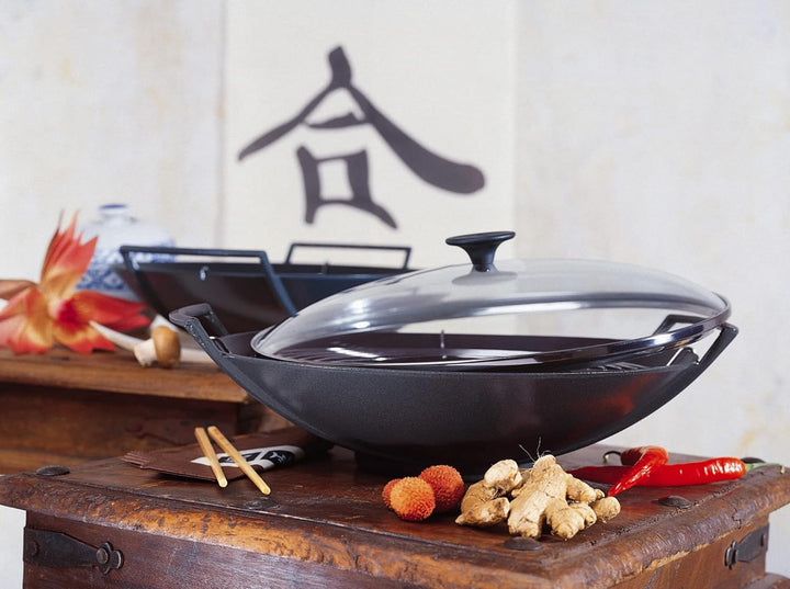 Le Creuset Gusseisen-Wok mit Glasdeckel, Ø 36 cm, 4,5 L, Schwarz Matt, 25304360000460, Schwarz Matt