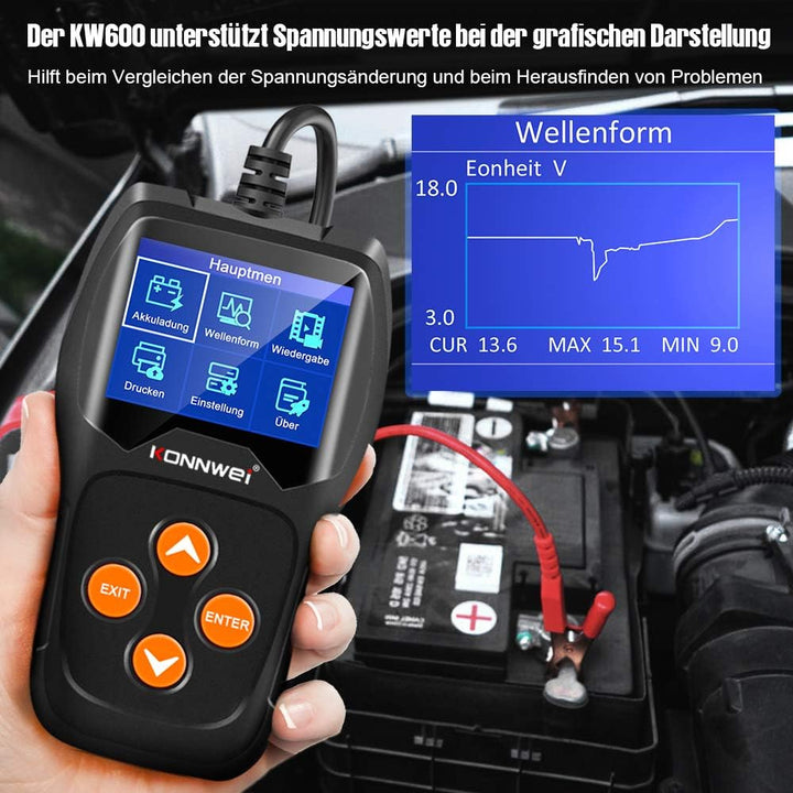 KONNWEI KW600 12V Professional Batterietester 100-2000 CCA 220AH Automotive Batterie Analyzer Batter