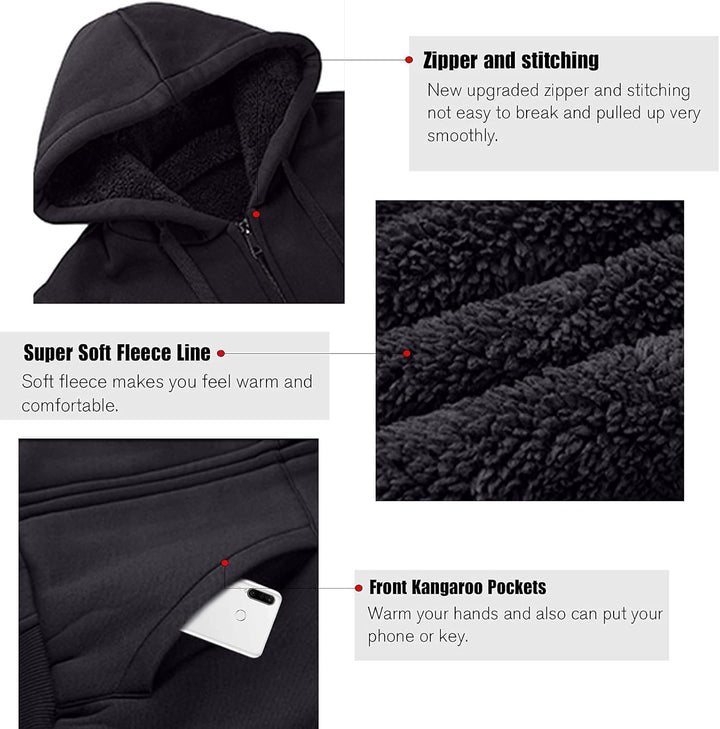 SwissWell Herren Fleecejacke Full Zip Kapuzenjacke Winter Sweatjacke mit Kapuze Gefütterte Hoodie Mä