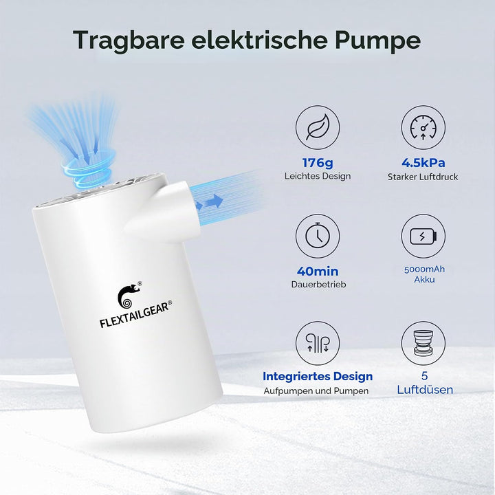 FLEXTAILGEAR EVO Pump, Tragbare Elektrische Pumpe,Luftmatratze Pumpe, Hoher Luftdruck von 4,5kPa, 38