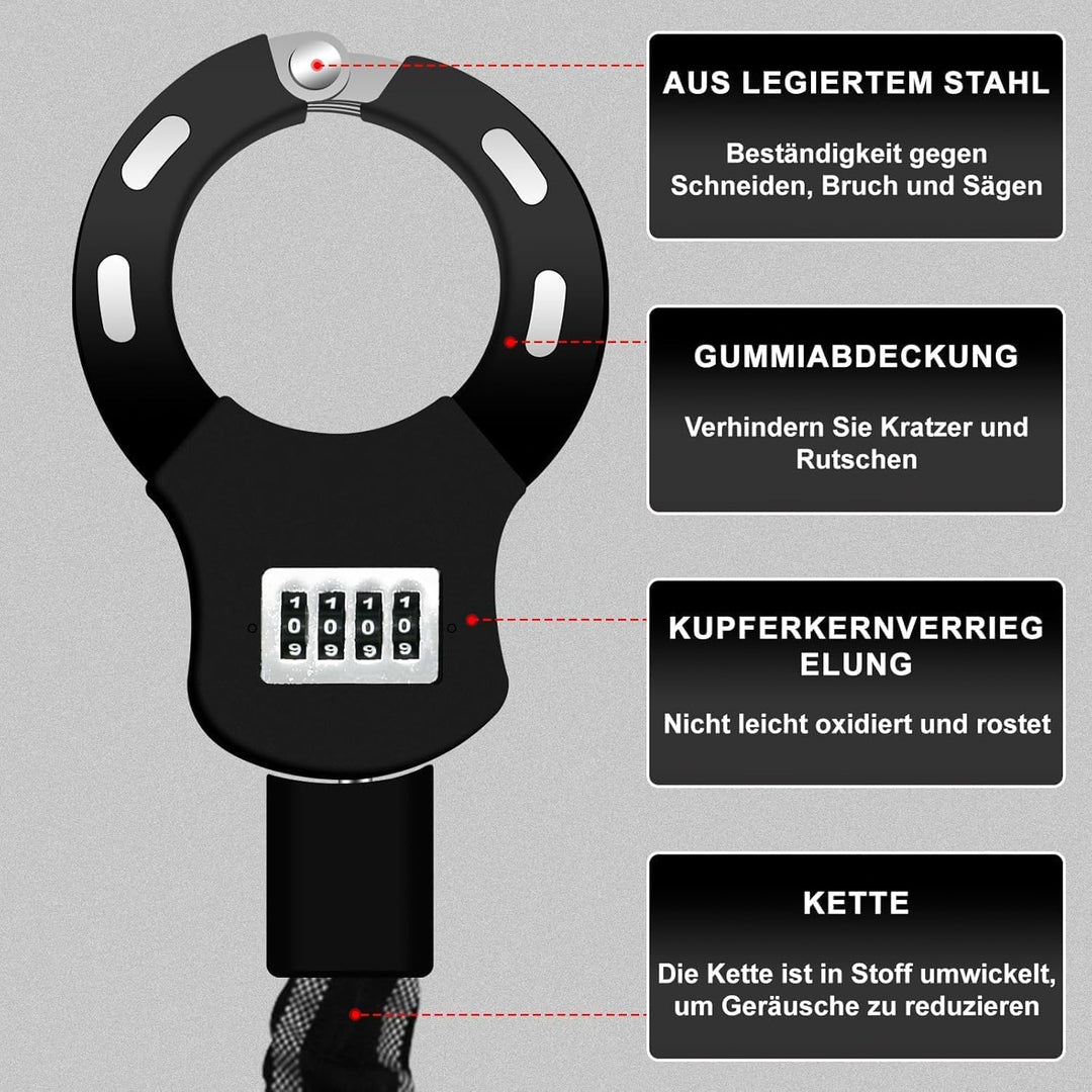 E Scooter Schloss,E Scooter Schloss mit Zahlencode,Handschellenschloss E Scooter,Silikonschutz Gegen