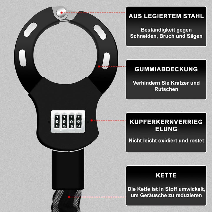 E Scooter Schloss,E Scooter Schloss mit Zahlencode,Handschellenschloss E Scooter,Silikonschutz Gegen