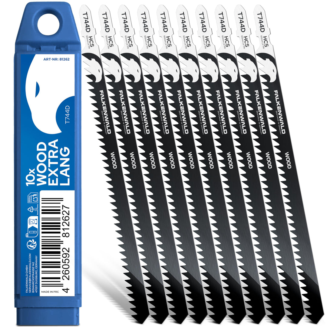 FALKENWALD® Stichsägeblätter Holz 10x T744D – Extra Lang 180mm - Für tiefe Schnitte bis 135mm - T-Sc
