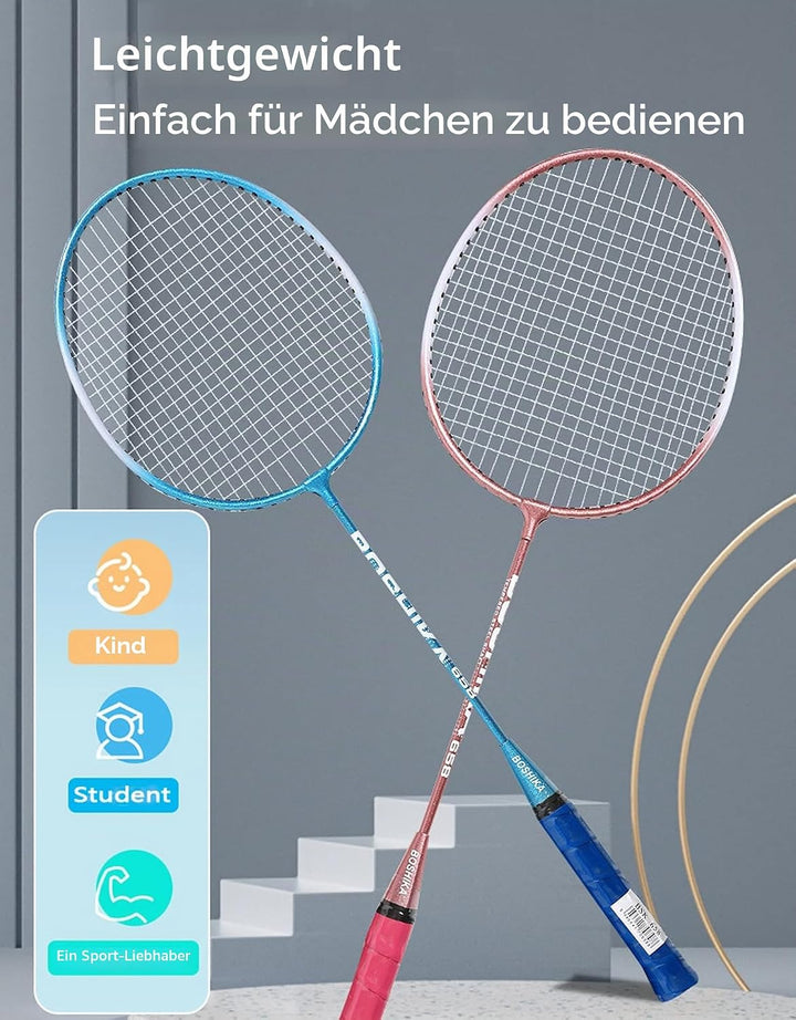 2 Stück Badminton Set Carbon Profi Badmintonschläger Leichtgewicht Badminton Schläger Federballschlä